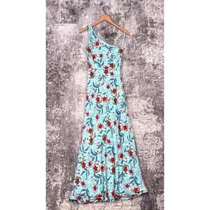 Saloni Dress 0 Womens Justine Midi Delemare Tea Blue Silk Floral One Shoulder